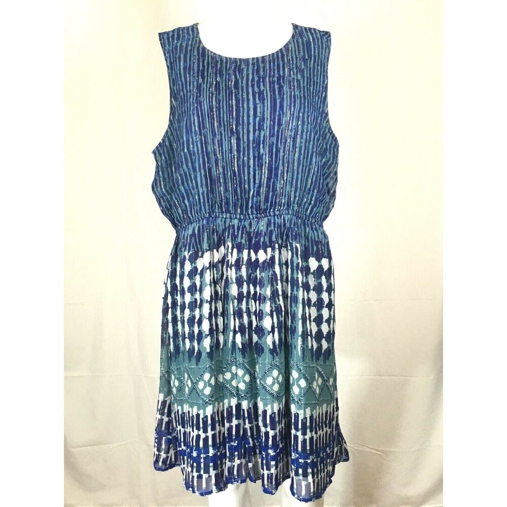 Lucky‎ Brand Dress Womens Sz L Blue Striped Metallic Flowy Sleeveless Blouson